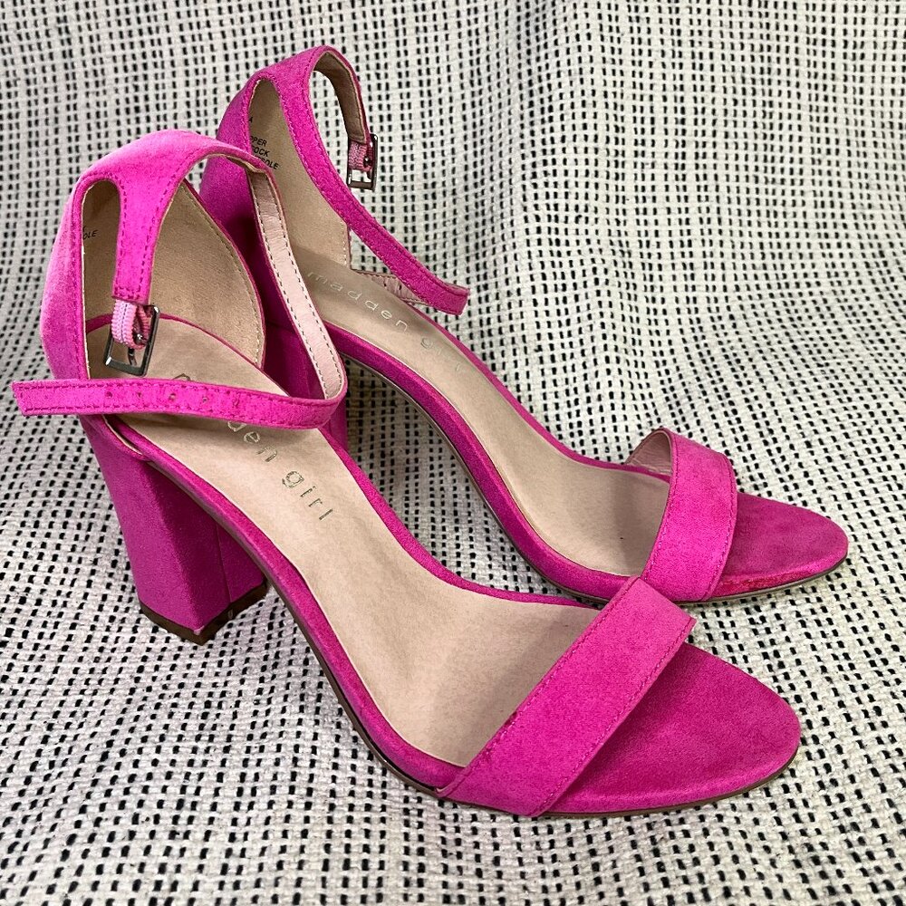 Madden Girl Beella Fuchsia Open Toe Heels  – Size 7 – 3” Block Heel Dress Shoes